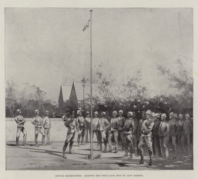 British Bloemfontein, Hoisting the Union Jack Sent by Lady Roberts by Charles Auguste Loye